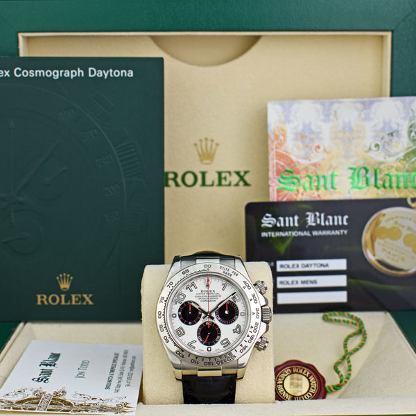 ROLEX 18kt White Gold Daytona Panda Arabic on Black Strap