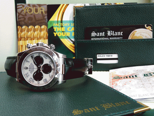 ROLEX 18kt White Gold Daytona Panda Arabic Dial with Black Crocodile Strap Model 116519