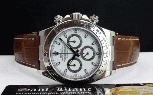 ROLEX Rehaut 18kt White Gold Daytona White Index Brown Strap Model 116519