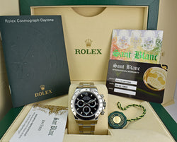 ROLEX 40mm Stainless Steel Daytona Black Index Dial "Fat" Clasp Model 116520