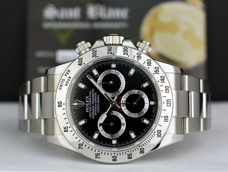 ROLEX 40mm Stainless Steel Daytona Black Index Dial "Fat" Clasp Model 116520