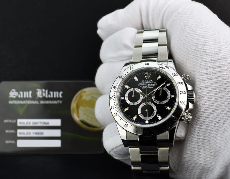 ROLEX 40mm Stainless Steel Daytona Black Index Dial "Fat" Clasp Model 116520