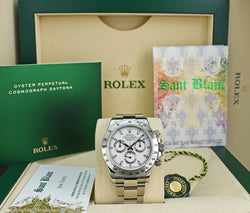 ROLEX Mens 40mm Stainless Steel Daytona White Index Dial Fat Clasp Model 116520