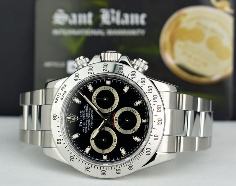 ROLEX 40mm Mens Stainless Steel Daytona Black Index Dial Model 116520