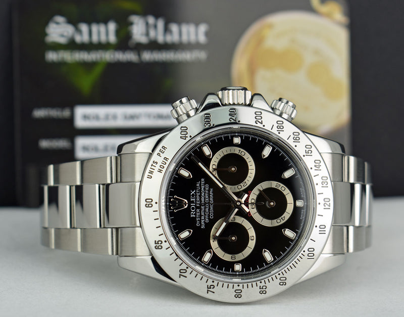 ROLEX 40mm Mens Stainless Steel Daytona Black Index Dial Model 116520