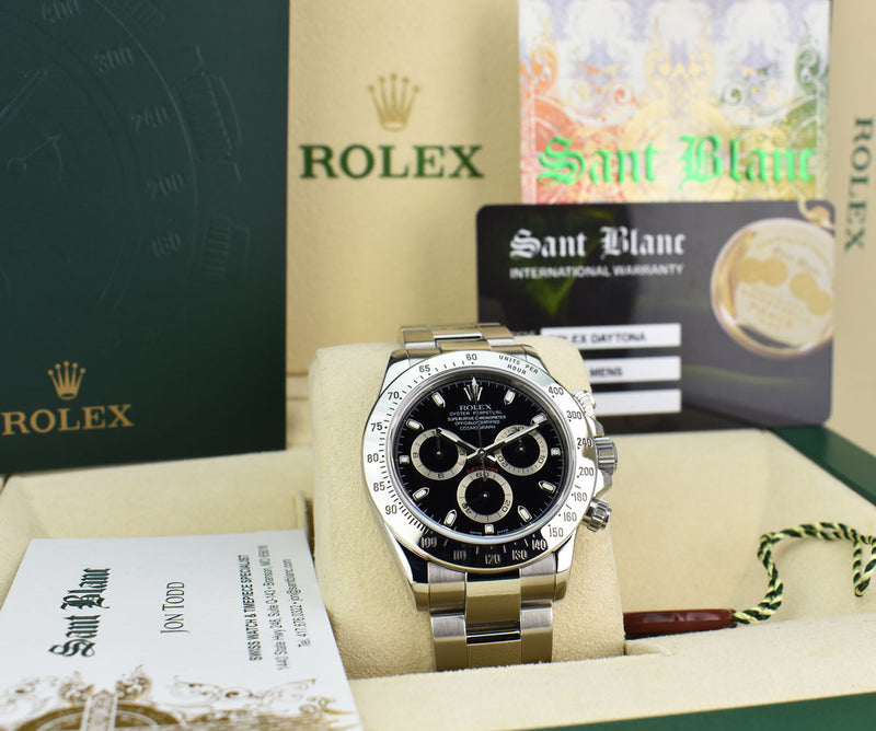 ROLEX 40mm Mens Stainless Steel Daytona Black Index Dial Model 116520