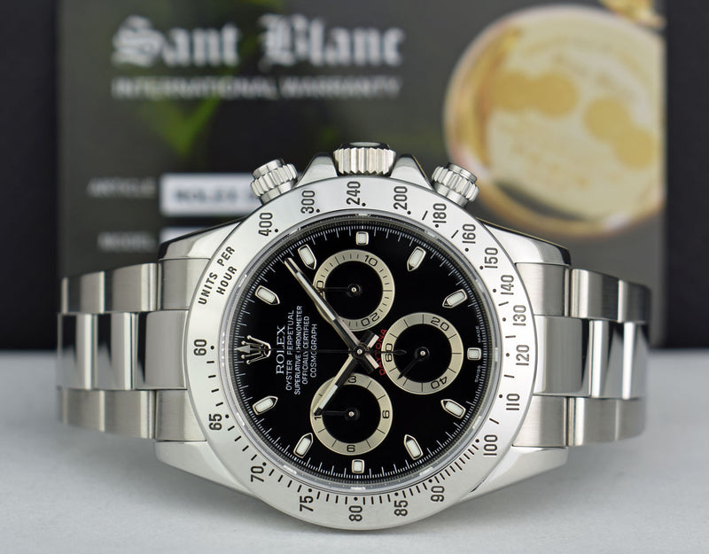 ROLEX 40mm Mens Stainless Steel Daytona Black Index Dial Model 116520