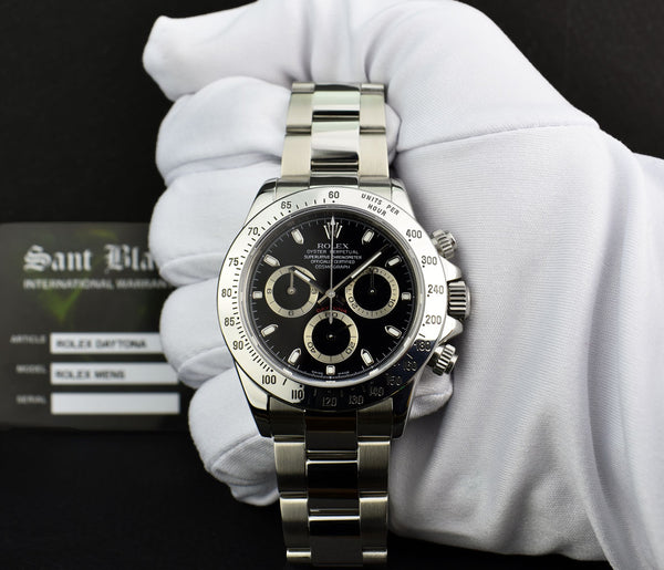 ROLEX 40mm Mens Stainless Steel Daytona Black Index Dial Model 116520