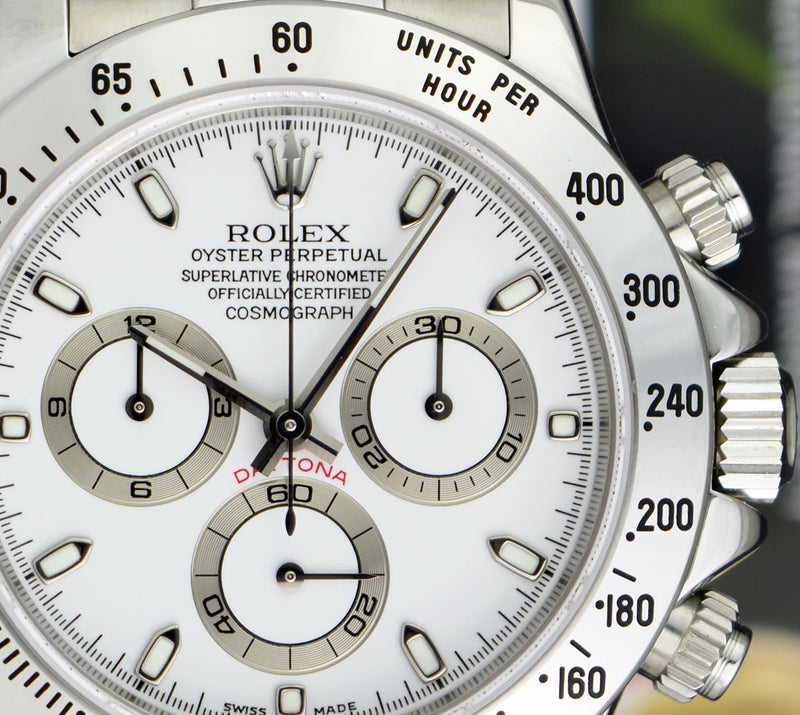 ROLEX 40mm Stainless Steel Daytona White Index Dial Model 116520