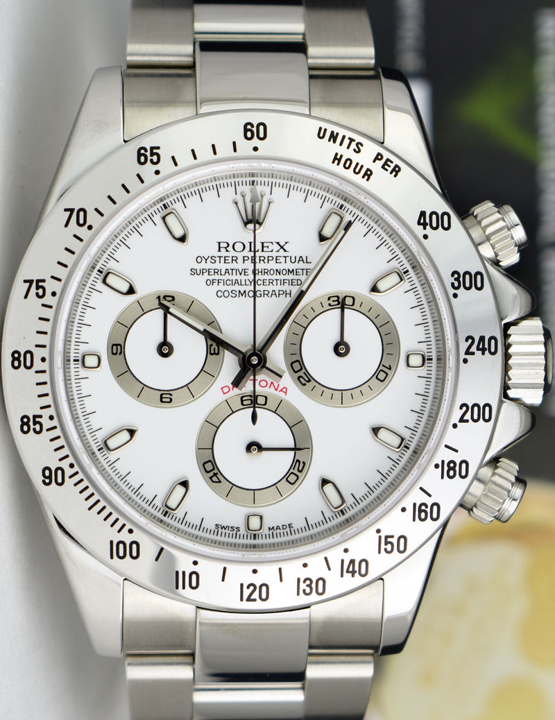 ROLEX 40mm Stainless Steel Daytona White Index Dial Model 116520