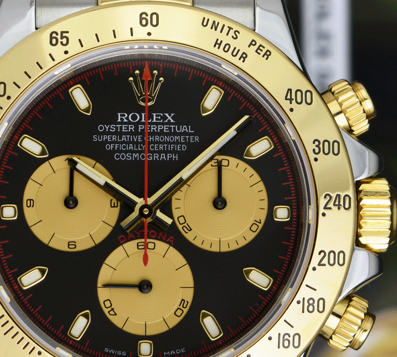 ROLEX 40mm 18kt Gold & Stainless Steel Daytona Black Paul Newman Dial Model 116523