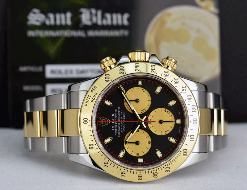 ROLEX 40mm 18kt Gold & Stainless Steel Daytona Black Paul Newman Dial Model 116523