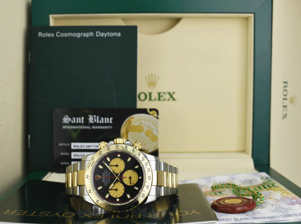 ROLEX 40mm 18kt Gold & Stainless Steel Daytona Black Paul Newman Dial Model 116523