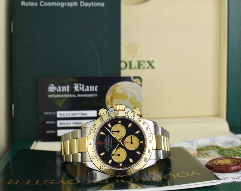 ROLEX 40mm 18kt Gold & Stainless Steel Daytona Black Paul Newman Dial Model 116523