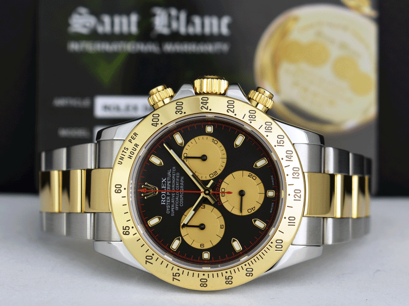ROLEX 40mm 18kt Gold & Stainless Steel Daytona Black Paul Newman Dial Model 116523