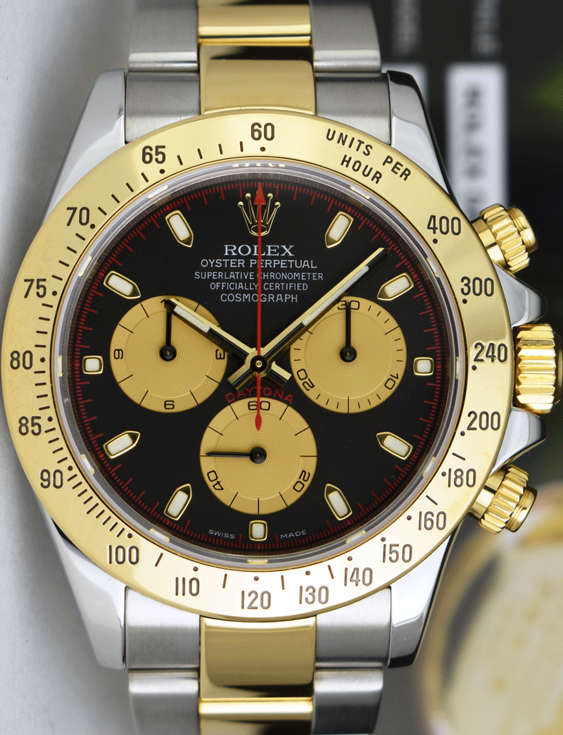 ROLEX 40mm 18kt Gold & Stainless Steel Daytona Black Paul Newman Dial Model 116523
