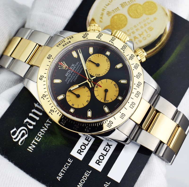 ROLEX 40mm 18kt Gold & Stainless Steel Daytona Black Paul Newman Dial Model 116523