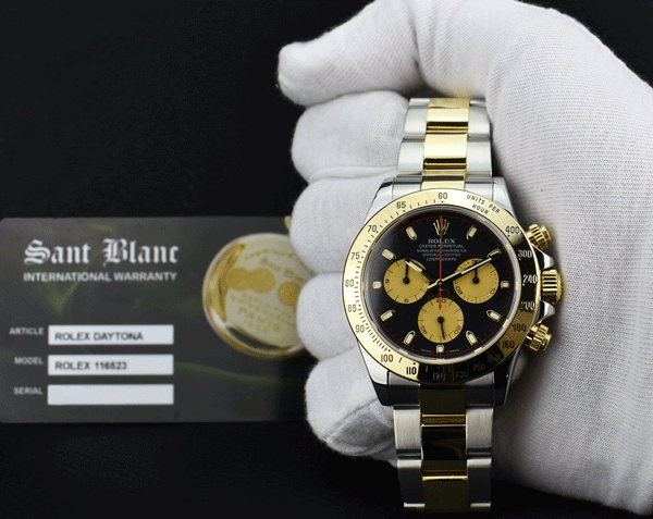 ROLEX 40mm 18kt Gold & Stainless Steel Daytona Black Paul Newman Dial Model 116523