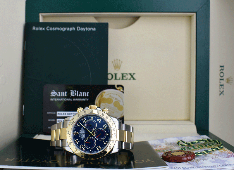ROLEX 40mm 18kt Gold & Stainless Steel Daytona Blue Arabic "Race" Dial Model 116523
