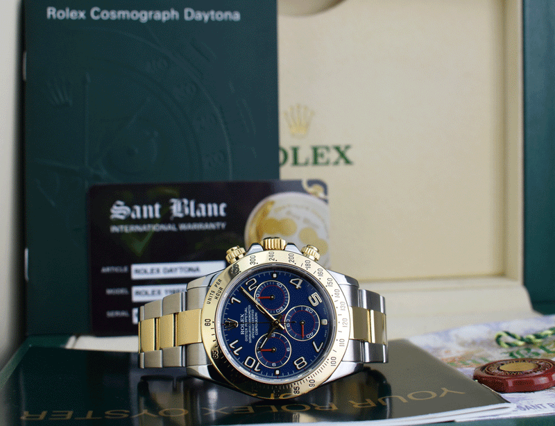 ROLEX 40mm 18kt Gold Stainless Steel Daytona Blue Arabic