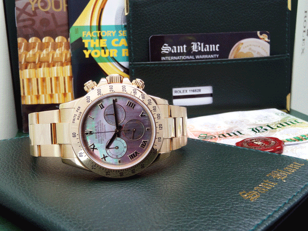 ROLEX 40mm Mens 18kt Gold Daytona Mother Of Pearl Roman Dial Model 116528