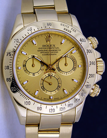 ROLEX 40mm Mens 18kt Yellow Gold Daytona Champagne Index Dial Model 116528