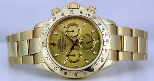 ROLEX 40mm Mens 18kt Yellow Gold Daytona Champagne Index Dial Model 116528