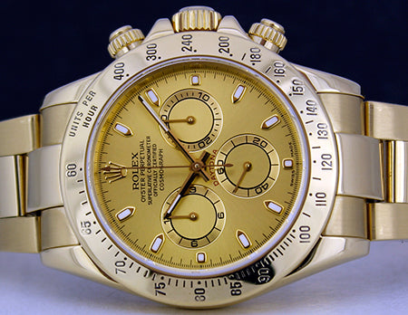 ROLEX 40mm Mens 18kt Yellow Gold Daytona Champagne Index Dial Model 116528