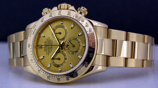 ROLEX 40mm Mens 18kt Yellow Gold Daytona Champagne Index Dial Model 116528