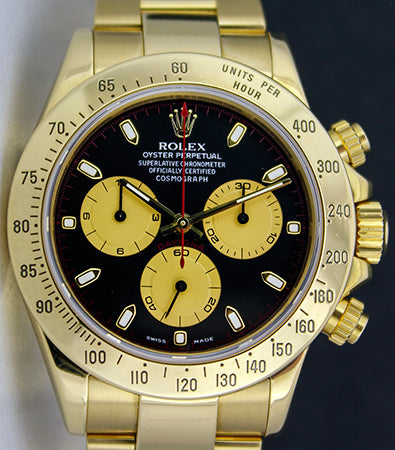 ROLEX Mens 40mm 18kt Yellow Gold Daytona Black Paul Newman Dial Model 116528