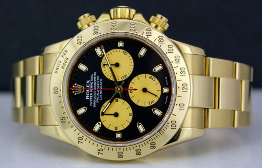 ROLEX Mens 40mm 18kt Yellow Gold Daytona Black Paul Newman Dial Model 116528