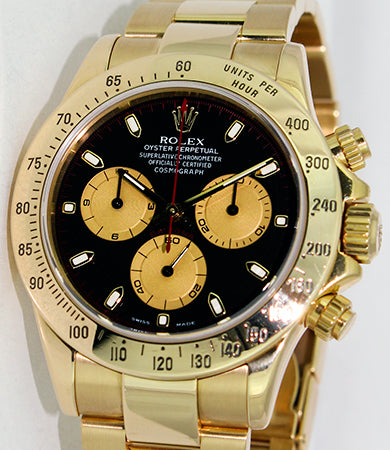 ROLEX Mens 40mm 18kt Yellow Gold Daytona Black Paul Newman Dial Model 116528