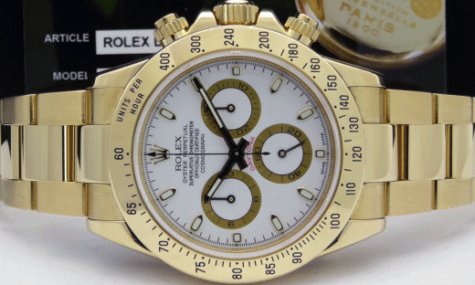 ROLEX Rehaut 40mm 18kt Yellow Gold Daytona White Index Dial Model 116528