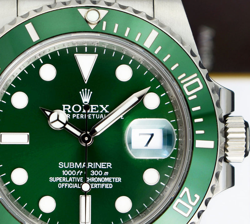 Rolex 40mm Stainless Steel Submariner Green "Hulk" Dial Model 116610LV
