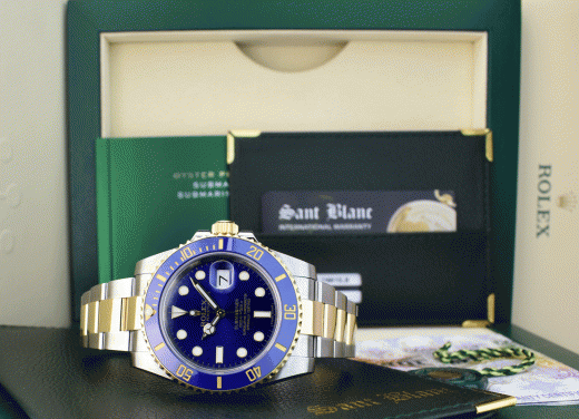 ROLEX 18kt Gold Stainless Steel Submariner Blue Model 116613 LB Sant Blanc