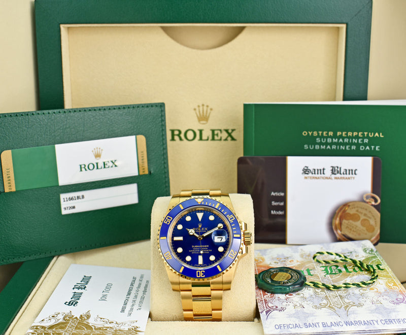 ROLEX 18kt Gold Submariner Blue Dial Model 116618LB