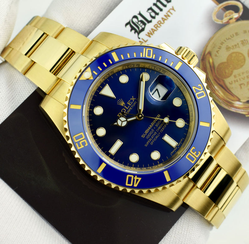 ROLEX 18kt Gold Submariner Blue Dial Model 116618LB
