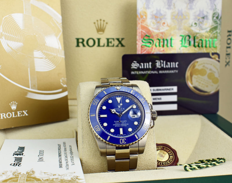 ROLEX 40mm 18kt White Gold Ceramic Submariner Blue Dial Model 116619 – Sant  Blanc