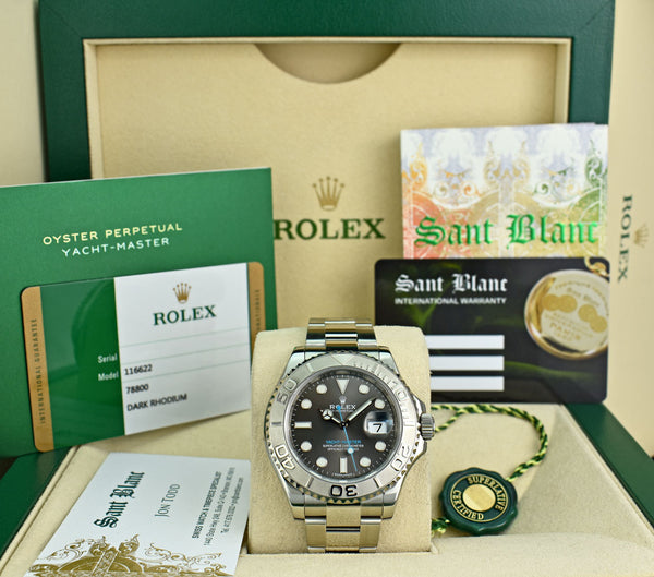 ROLEX 40mm Platinum & Stainless Steel Yachtmaster Rhodium Dial Model 116622