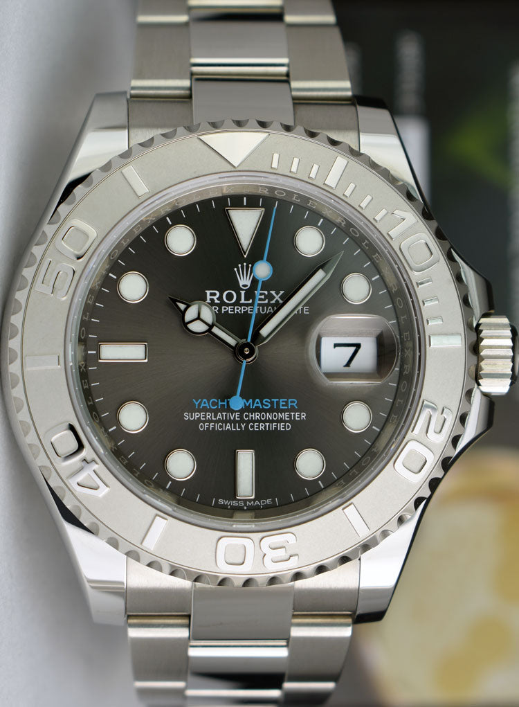 ROLEX 40mm Platinum & Stainless Steel Yachtmaster Rhodium Dial Model 116622