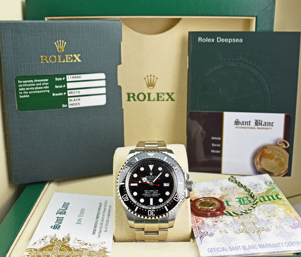 ROLEX Stainless Steel Deepsea SeaDweller Black Dial Red Hand Box & Card Model 116660