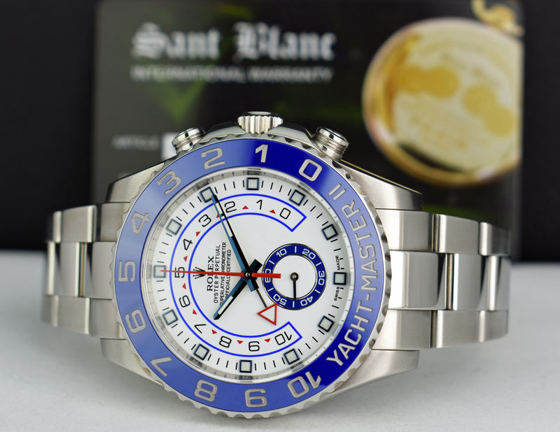 ROLEX 44mm Stainless Steel Yachtmaster II White Dial Blue Hands Model 116680