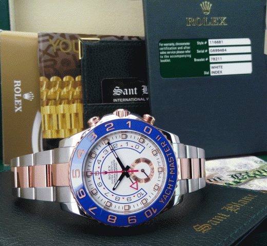 ROLEX Rose Gold & Stainless YachtMaster II Blue Hands Card Model 116681