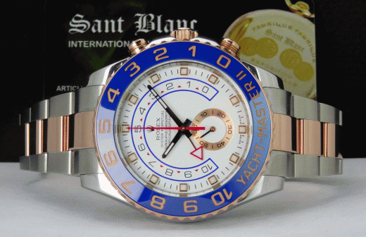 ROLEX Rose Gold & Stainless YachtMaster II Blue Hands Card Model 116681