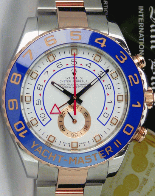 ROLEX Rose Gold & Stainless YachtMaster II Blue Hands Card Model 116681