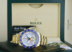 ROLEX Mens 44mm 18kt Gold YachtMaster II Blue Hands With Box & Card Model 116688