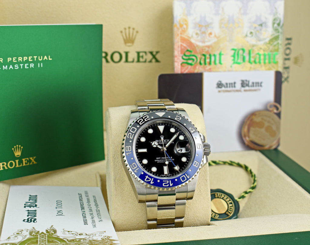 ROLEX 40mm Stainless Steel GMT Master II Blue Black BATMAN Bezel