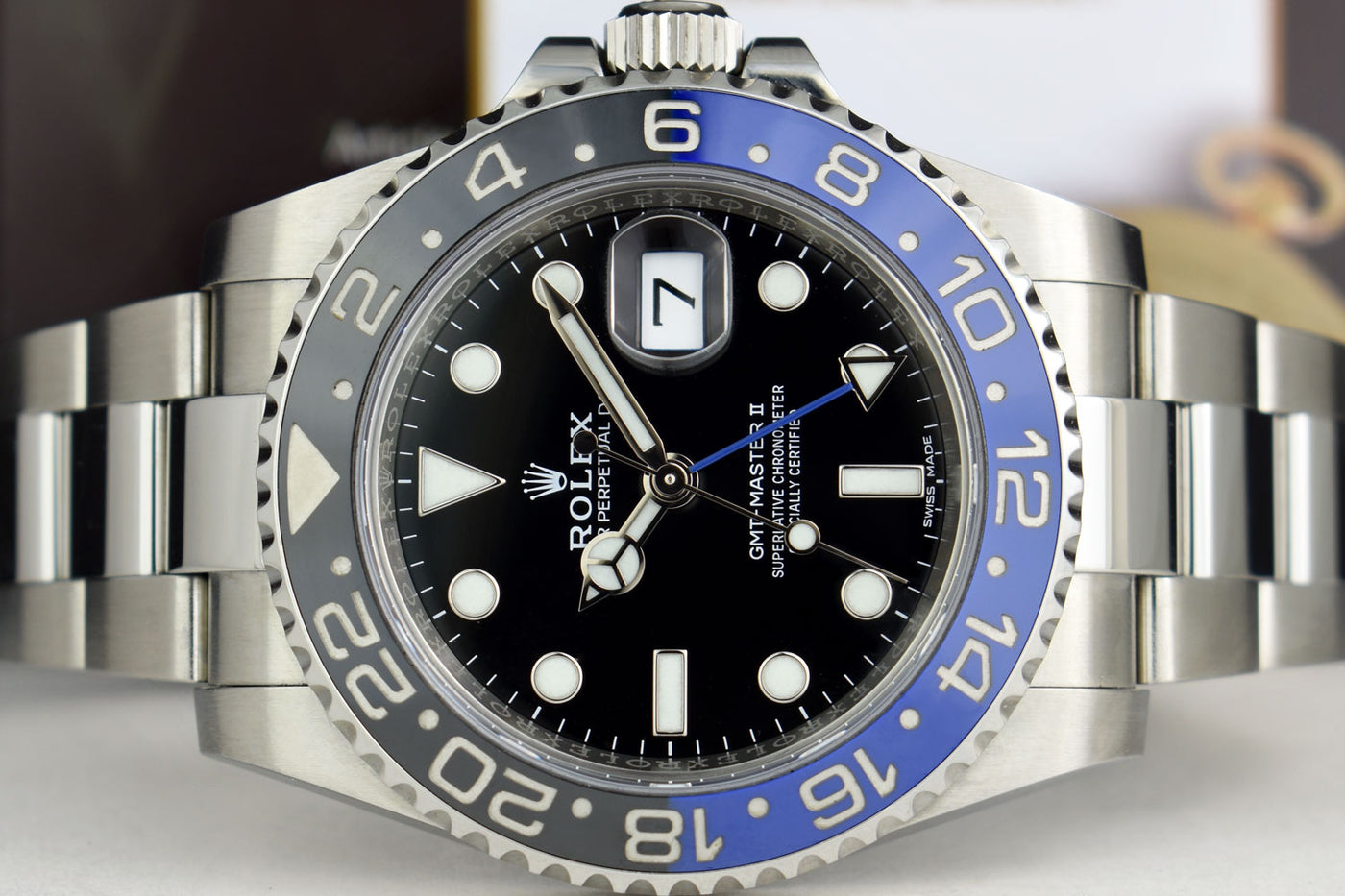 ROLEX 40mm Stainless Steel GMT Master II Blue Black BATMAN Bezel Mod Sant Blanc