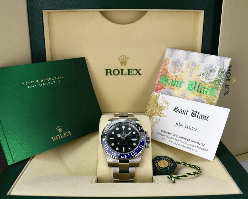 ROLEX 40mm Stainless GMT Master II Blue Black "BATMAN" Model 116710 BLNR