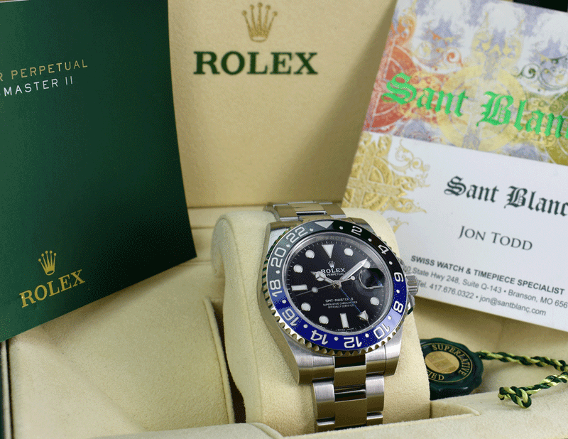 ROLEX 40mm Stainless GMT Master II Blue Black